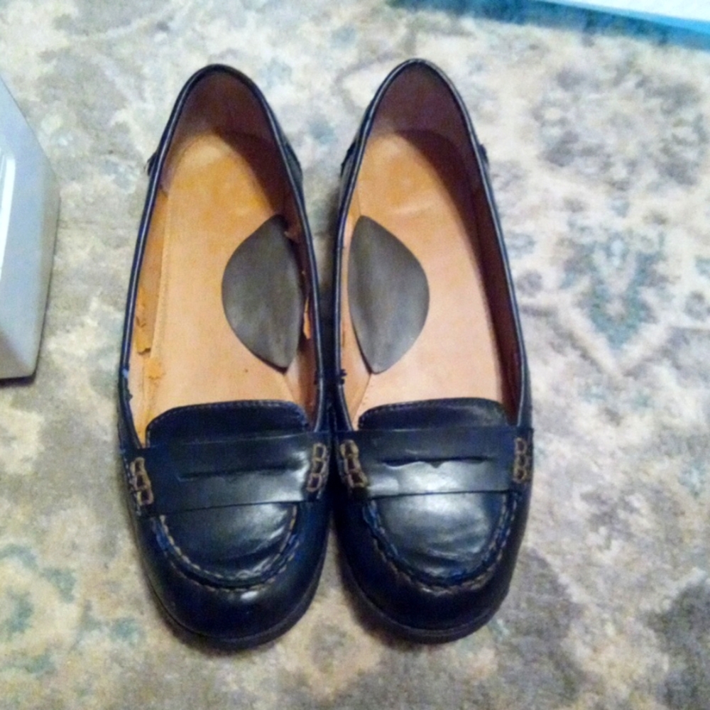 GH Bass and Co navy penny loafers